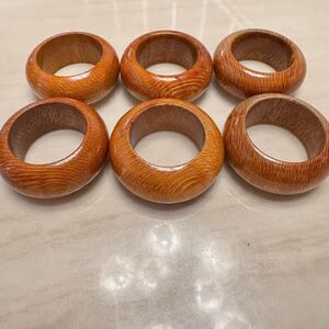 Set of 6 Wooden Napkin Rings Handcrafted Solid Wood Polished Finish Rustic Decor